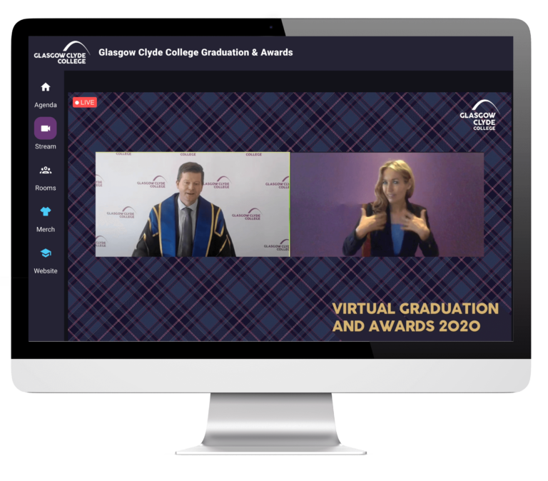 Image of Glasgow Clyde College Graduation ceremony on Forumm's virtual events platform.