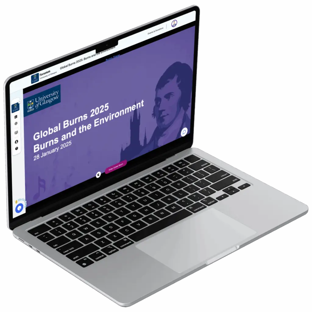 Purple image on a computer that says University of Glasgow Burns Night