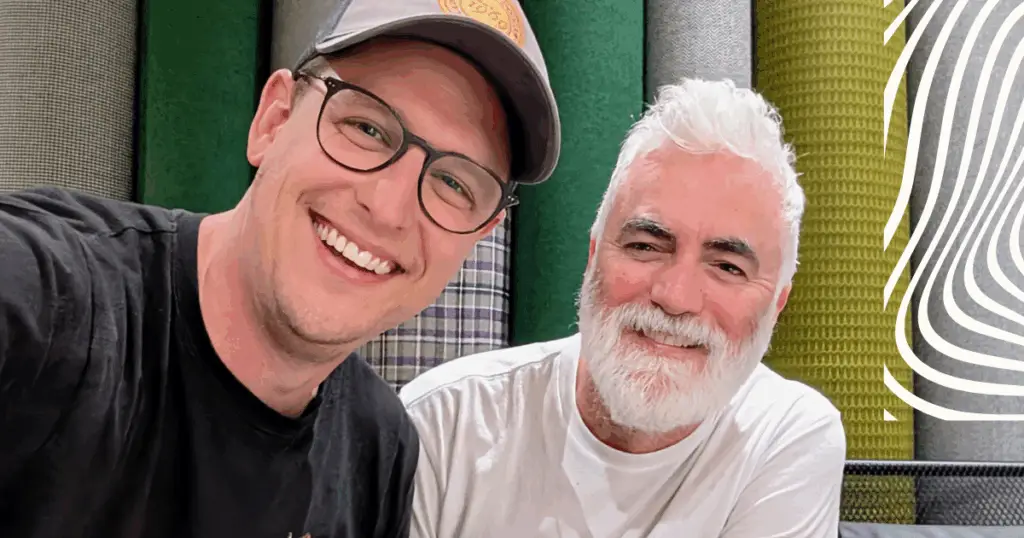Dan Marrable (Forumm) and Martin Boath (Curio) smile for a selfie.