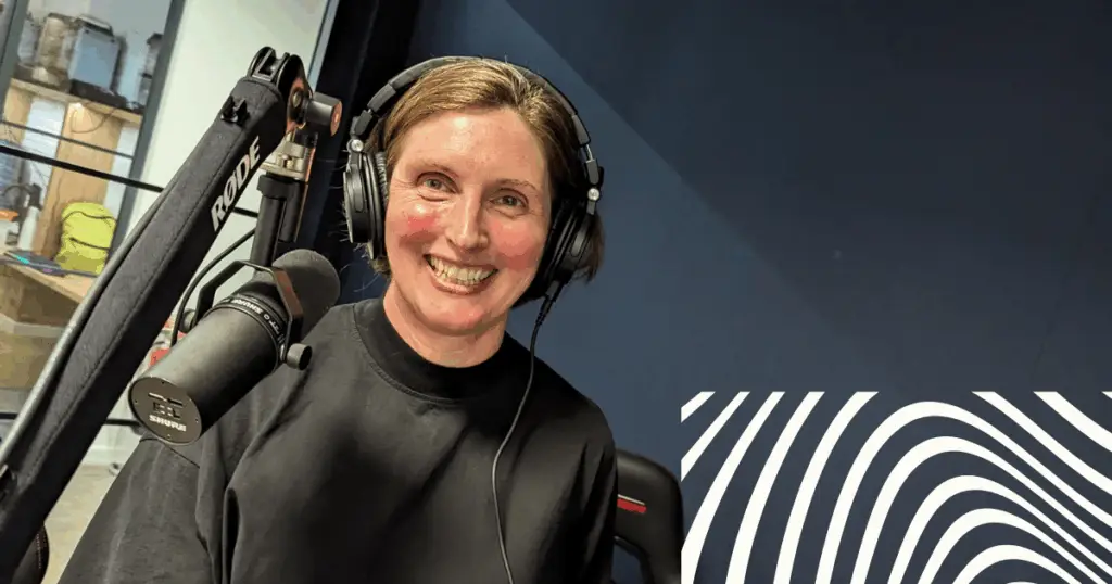 Smiling lady in recording studio